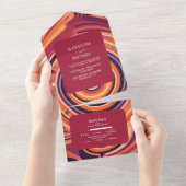 レトロGroovy 70s抽象芸術パター結婚ン オールインワン招待状 (貼ってはがせる)