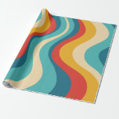 レトロGroovy 70s波カラフル状ストライプ ラッピングペーパー (アンロールド)