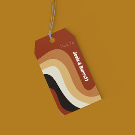 レトロGroovy 70s波形オレンジブラウンファンキー結婚ズ ギフトタグ