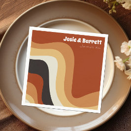 レトロGroovy 70s波形オレンジブラウンファンキー結婚ズ スタンダードカクテルナプキン