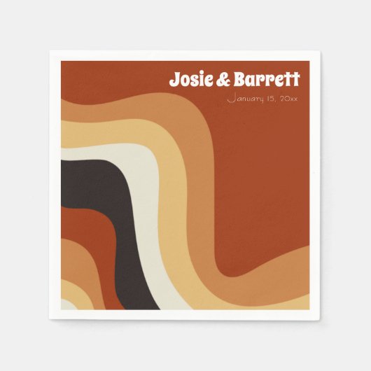 レトロGroovy 70s波形オレンジブラウンファンキー結婚ズ スタンダードカクテルナプキン (正面)
