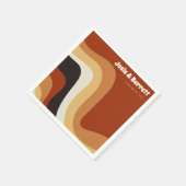 レトロGroovy 70s波形オレンジブラウンファンキー結婚ズ スタンダードカクテルナプキン (角)