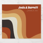 レトロGroovy 70s波形オレンジブラウンファンキー結婚ズ スパークリングワインラベル (シングルラベル)