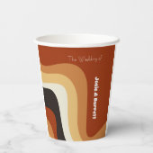 レトロGroovy 70s波形オレンジブラウンファンキー結婚ズ 紙コップ (裏面)