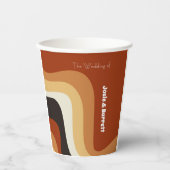 レトロGroovy 70s波形オレンジブラウンファンキー結婚ズ 紙コップ (正面)