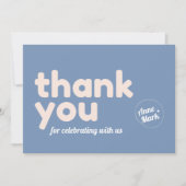 レトロGROOVY 70S青ミュートされたトーン サンキューカード (正面)