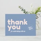 レトロGROOVY 70S青ミュートされたトーン サンキューカード (スタンド正面)