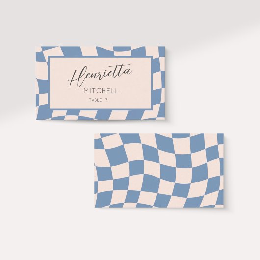 レトロGROOVY 70S青ミュートされたトーン プレイスカード