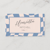 レトロGROOVY 70S青ミュートされたトーン プレイスカード (正面)