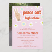 レトロGroovy 70s 80sヒッピーかわいい写真卒業 招待状 (正面/裏面)