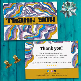 レトロGroovy Blue Purpleビジネスパッケージの挿入 サンキューカード