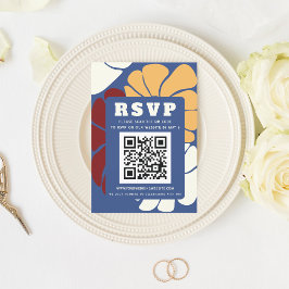 レトロGroovy Bohoシックフローラ結婚のQRコード 出欠カード