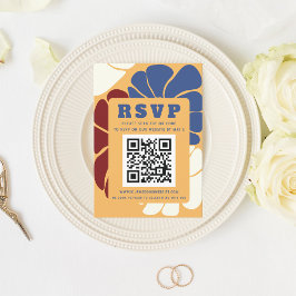 レトロGroovy Bohoシックフローラ結婚のQRコード 出欠カード