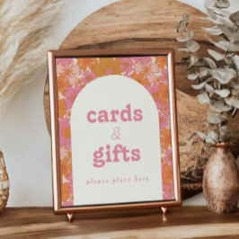 レトロGroovy Bohoベビーの開花カード+ギフトサイン ポスター