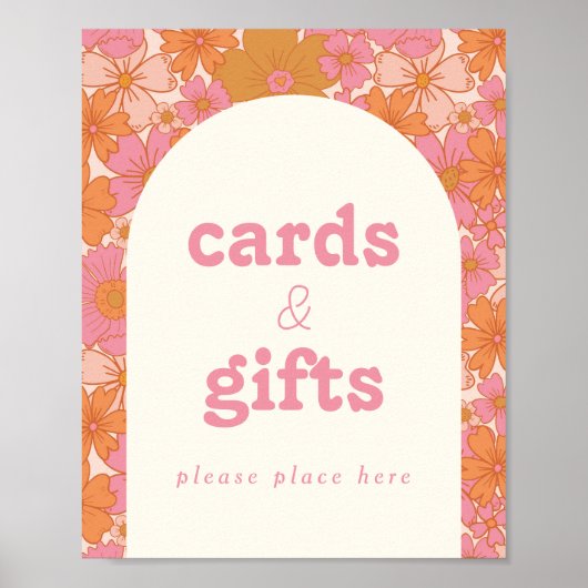 レトロGroovy Bohoベビーの開花カード+ギフトサイン ポスター (正面)