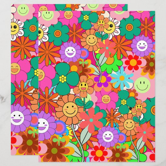 レトロGroovy Boho Hippie花 (正面/裏面)