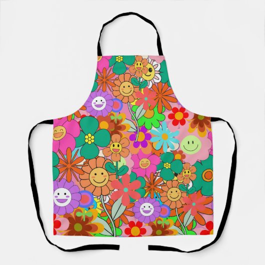 レトロGroovy Boho Hippie花 エプロン (正面)