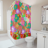 レトロGroovy Boho Hippie花 シャワーカーテン (インサイチュ)