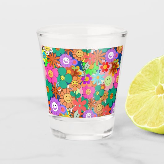 レトロGroovy Boho Hippie花 ショットグラス (正面)