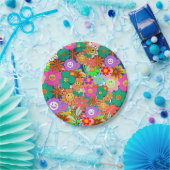 レトロGroovy Boho Hippie花 ペーパープレート (パーティー)