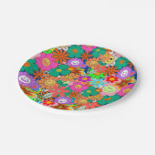 レトロGroovy Boho Hippie花 ペーパープレート (アングル)