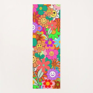 レトロGroovy Boho Hippie花 ヨガマット