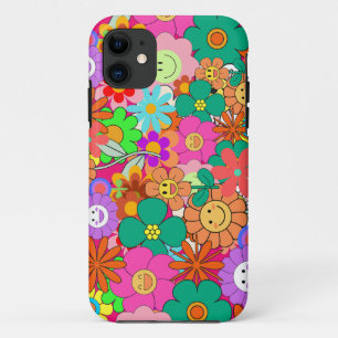 レトロGroovy Boho Hippie花 iPhone 11 ケース