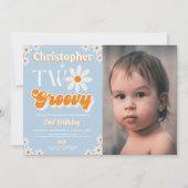 レトロGroovy Boys 2nd Birthday Photo 招待状 (正面)