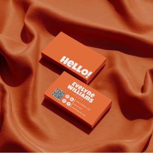 レトロGroovy Bright Orange QRコードこんにちはモダン 名刺