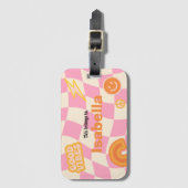 レトロGroovy Checkerboardカスタマイズ可能な名前 ラゲッジタグ (正面縦)