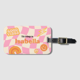 レトロGroovy Checkerboardカスタマイズ可能な名前 ラゲッジタグ
