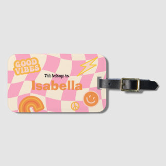 レトロGroovy Checkerboardカスタマイズ可能な名前 ラゲッジタグ