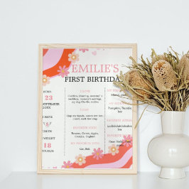 レトロGroovy DaisyBaby 1stバースデーマイルストーンサイン ポスター