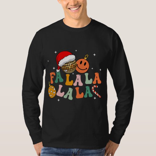 レトロGroovy Fa La La Christmas LightsかわいいクリスマスS Tシャツ (正面)