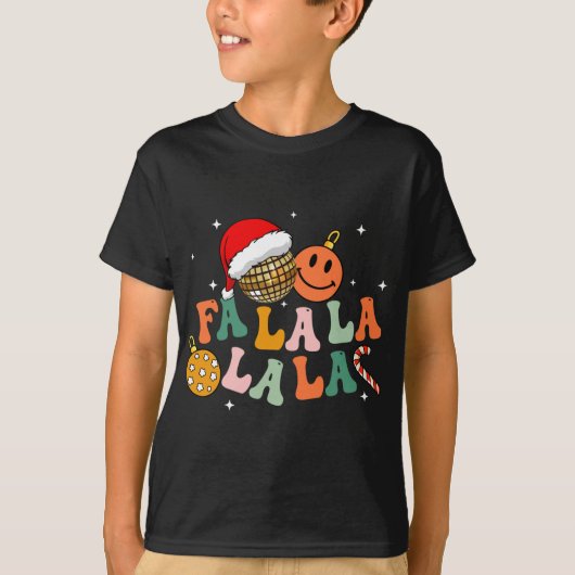 レトロGroovy Fa La La Christmas LightsかわいいクリスマスS Tシャツ (正面)