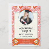 レトロGroovy Hippieフローラ写真卒業 招待状 (正面)