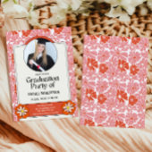 レトロGroovy Hippieフローラ写真卒業 招待状