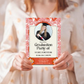 レトロGroovy Hippieフローラ写真卒業 招待状