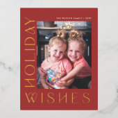 レトロGroovy Holidays Wishesタイポグラフィ写真 箔シーズンポストカード (正面)