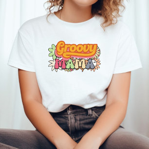 レトロGroovy Mammデイジーフラワー誕生日マッチング トライブレンドTシャツ