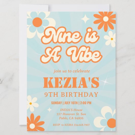 レトロGroovy NineはVibe誕生日の招待状 招待状 (正面)