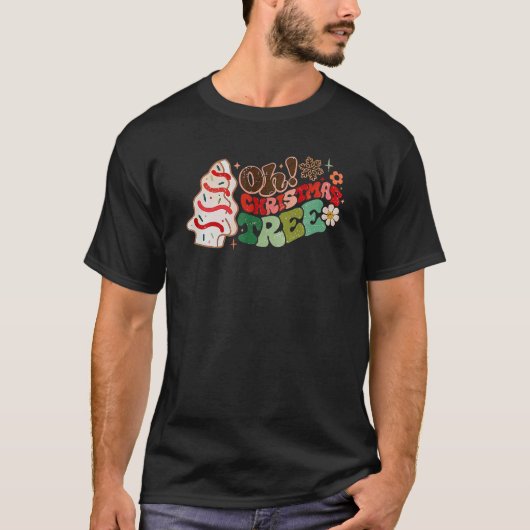 レトロGroovy OhクリスマスツリーかわいいケーキおもしろいXm Tシャツ (正面)