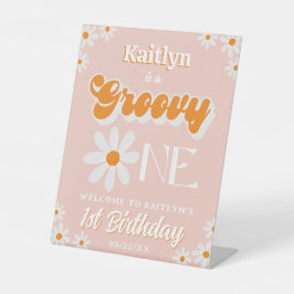 レトロGroovy One女の子1st誕生日へようこそ 台座サイン