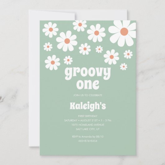 レトロGroovy One 70のスタイル誕生日招待状 招待状 (正面)