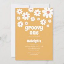レトロGroovy One 70のスタイル誕生日招待状