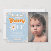 レトロGroovy One Boys 1stバースデーフォト サンキューカード (正面)