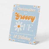 レトロGroovy One Boys 1st Birthday Welcome 台座サイン (正面)