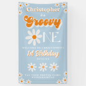 レトロGroovy One Boys 1st Birthday Welcome 横断幕 (縦)