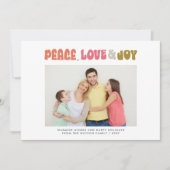 レトロGroovy Peace Love Joyタイポグラフィ写真 シーズンカード (正面)