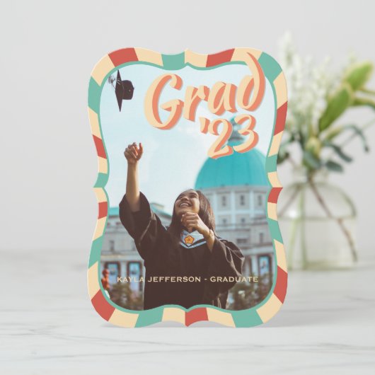 レトロGroovy Peachy卒業Grad Class of 2023 案内状 (スタンド正面)